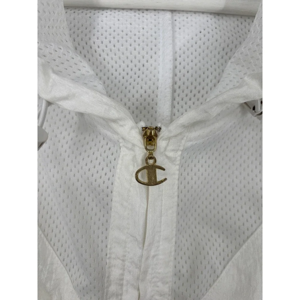Champion‎ Windbreaker Jacket Womens L White Neon Colorblock Mesh Quarter Zip